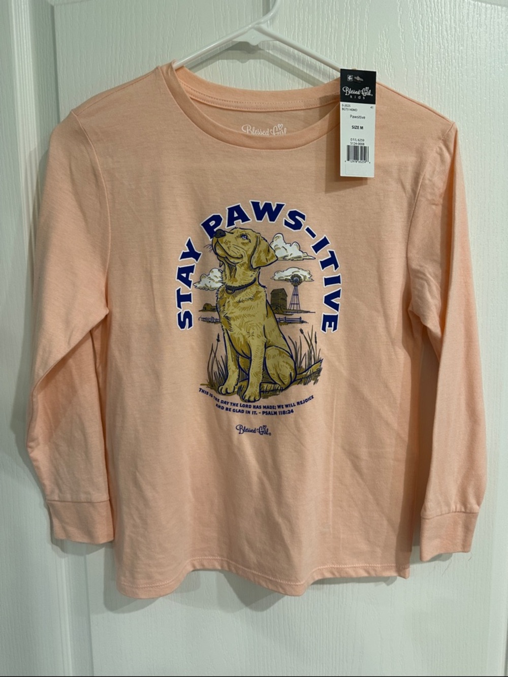 Blessed Girl "Stay Paws-itive" Peach Long Sleeve Shirt